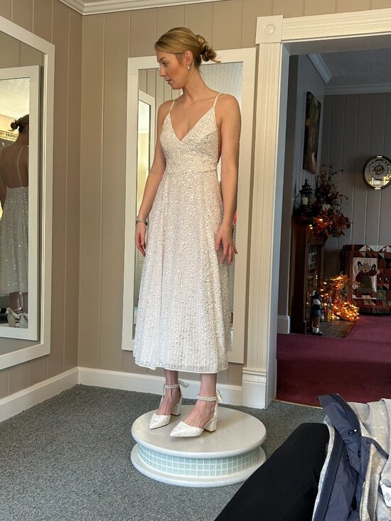 ASOS EDITION Eva Embellished Cami Midi Wedding Reception Dress in Ivory - Picture 6 of 12